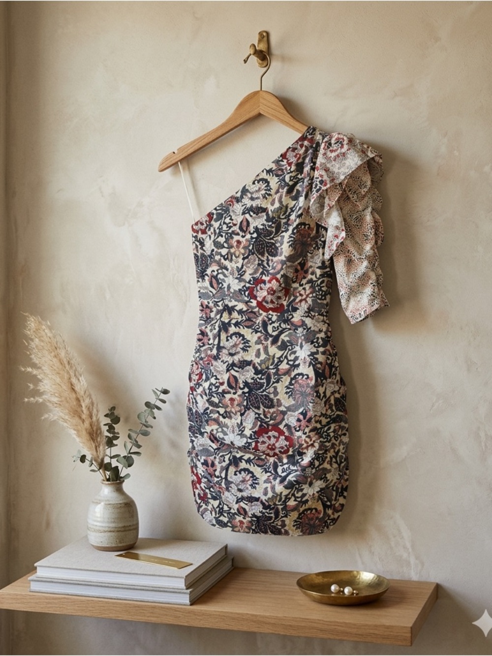 Isabel Marant Etoile Lilia One-Sleeve Ruched Cotton Mini Dress US 10 FR 42 NWT